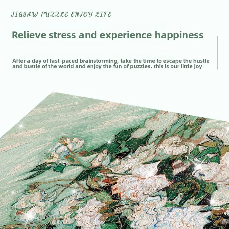 GUBU 1000피스 DIY 퍼즐 성인용 스트레스 해소 - 고흐 화이트 로즈 치료용 아트 장난감 - 교육용 어린이 가족 보드 게임