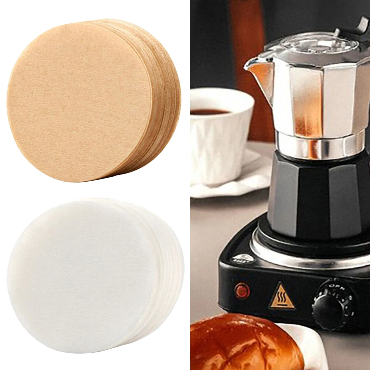 

100PCS Coffee Filter Paper Round Shape 64mm Wood Fiber Coffee Filter Cafe Tools for Moka Pot Vietnamese Phin Ice Drip