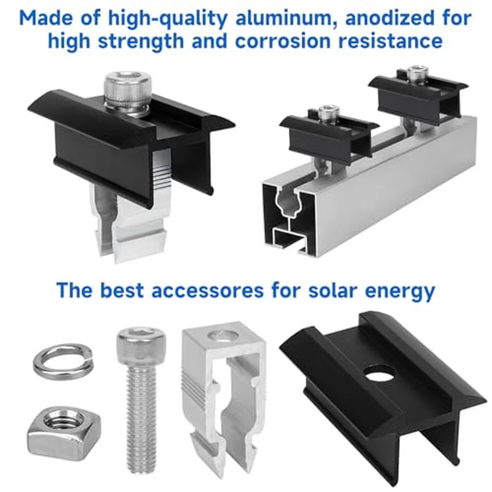 Anodized Aluminium End Clamp Bracket Set 6PCS for Solar Panel Frame Attachment on Residential and Marine Installations