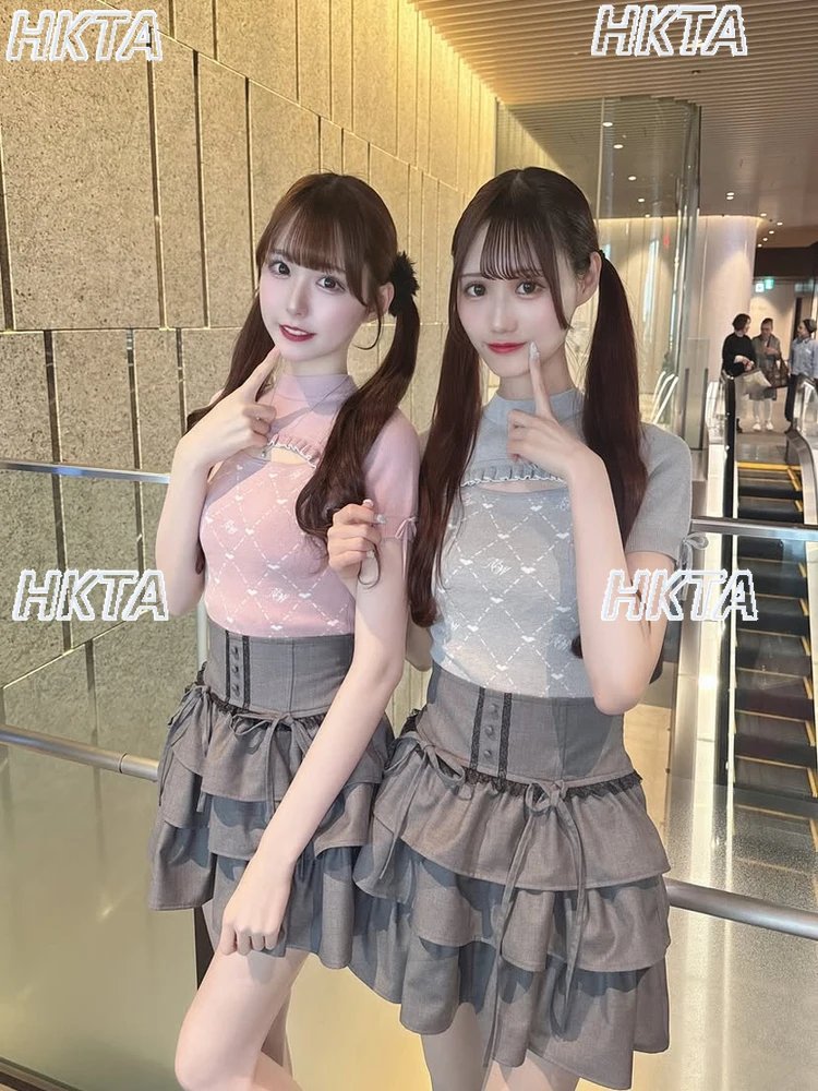 

Нишевые юбки в японском стиле, женская мода, универсальная эластичная кружевная плиссированная юбка с высокой талией и галстуком-бабочкой, кружевная короткая мини-юбка с рюшами