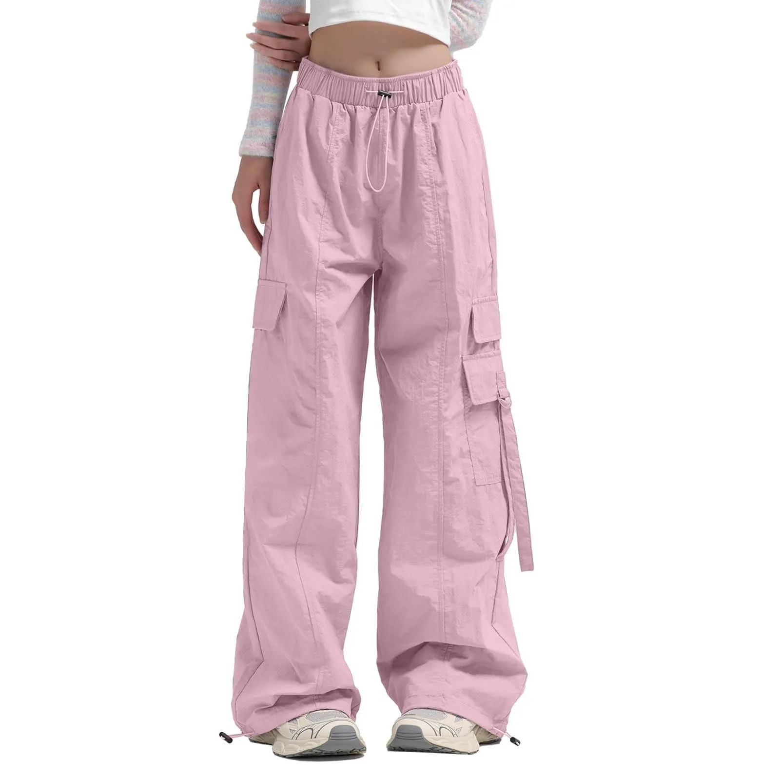 Women's Quick-Drying Cargo Pants High Waisted Wide-Leg Pants Loose Casual Drawstring Baggy Stretchy Sweatpants Travel Streetwear