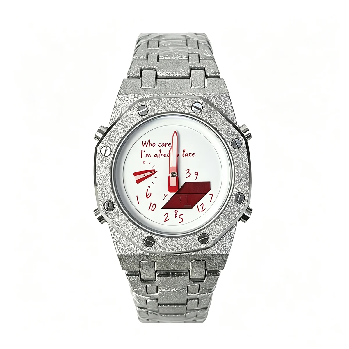 Fashion Octagon Quartz Watch Who Cares I'm Already Late Funny Dial Creative Hip Hop Wristwatch Reloj Hombre Relogio