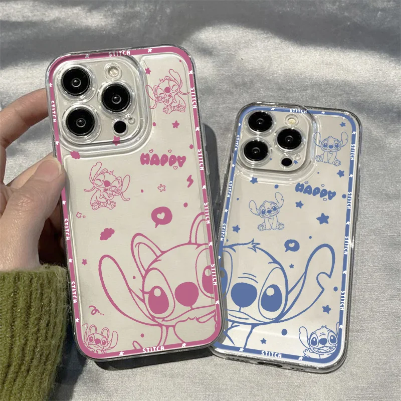 Disney Angel And Stitch Cute For Realme10 9 C30 53 63 Narzo50 Find X5 Reno12 11 10 8 7 6 Pro Plus Transparent Space Phone Case