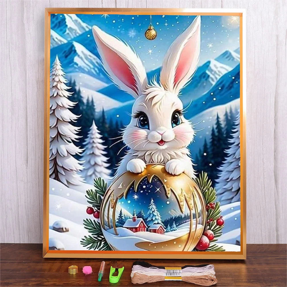 Diy Pattern Cross Stitch Christmas Snow Rabbit 11CT Print Fabric Cross Stitch Crafts Kit Adults Embroidery Needlework Sets