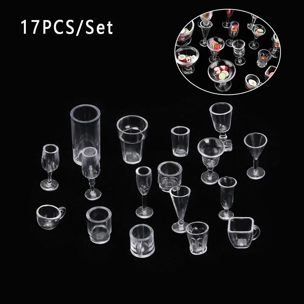 17PCS/Set Mini Miniatures Goblet Transparent Plastic Model Simulation Cookware For Home Decoration