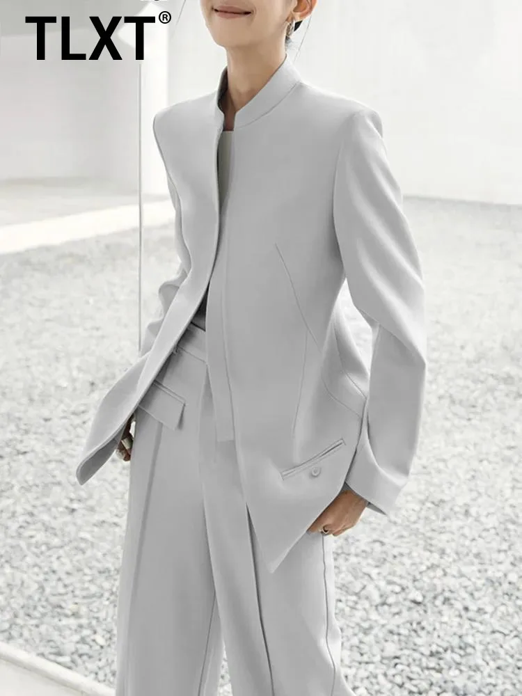 

TLXT Женский пиджак с воротником-стойкой, весна-осень 2023, винтажные простые дизайнерские брюки с высокой талией XK1040