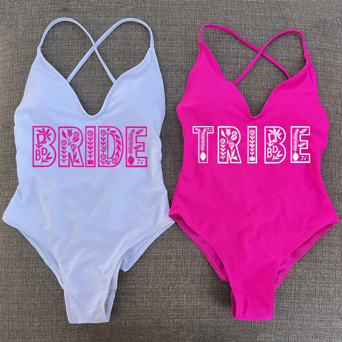 Sexy Padded Swimwear Women Bride One Piece Swimsuit Tribe Summer Bathing Suit Bachelor Party Beachwear Backless Bikini