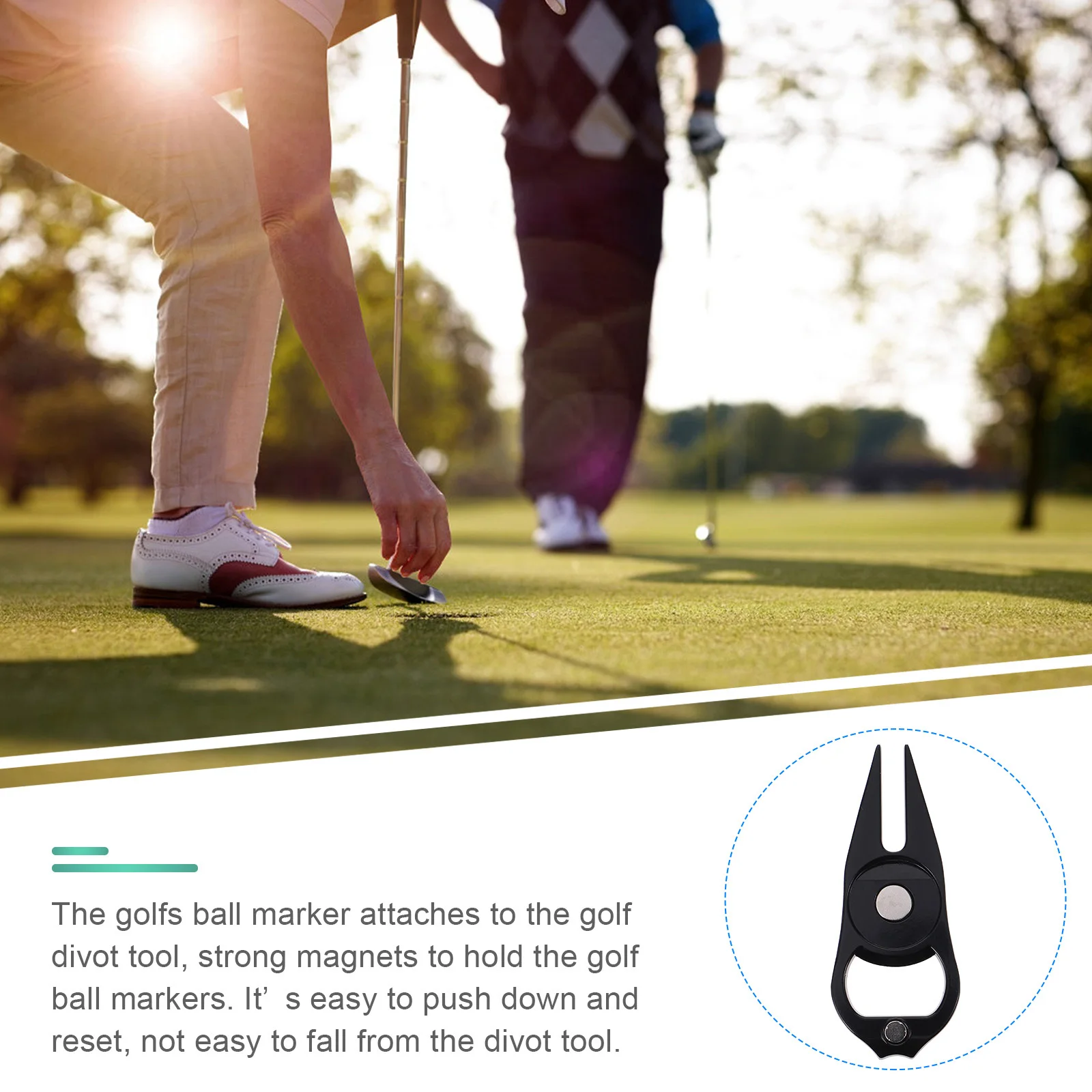

1Pcs Metal Golf Divot Tool Zinc Alloy Grass Repair Tool with Strong Magnet Ball Marker Convenient Ball Line Marker for Putting