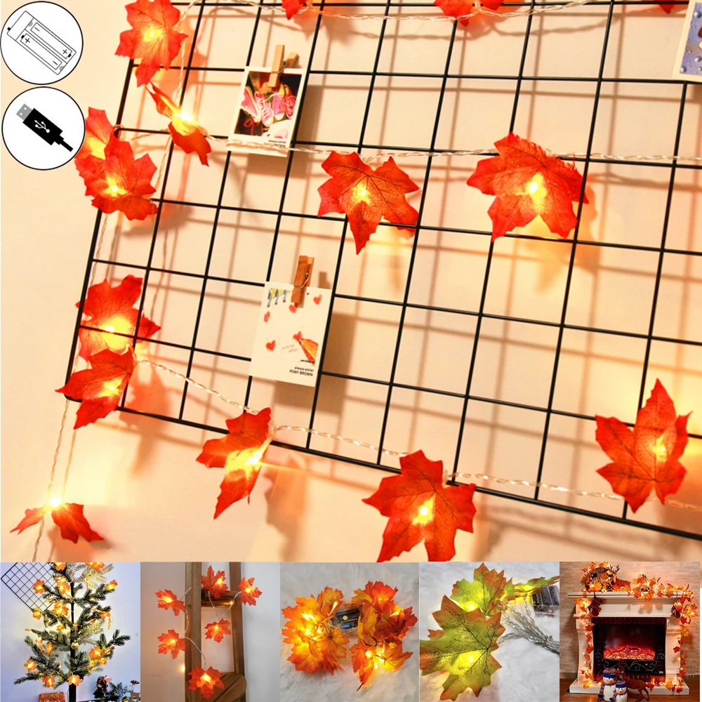 1.5m 3m 6m 10/20/40 Lights Maple Leaves Garland Led Fairy Lights Autumn Leaf String Light for Halloween Christmas DIY Decoration