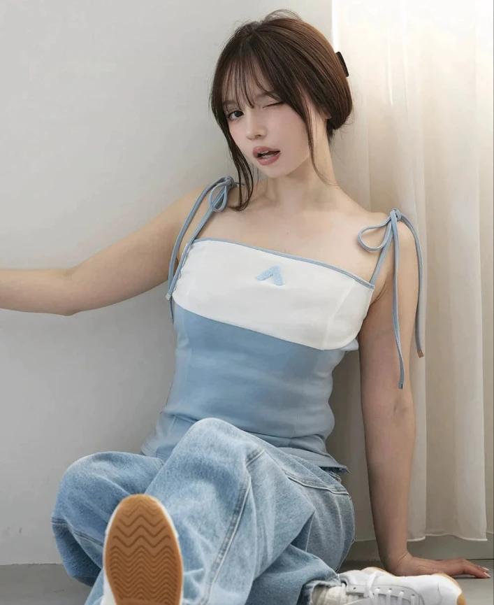 

New Summer Japanese Style Shoulder Strap Letter Color Matching Suspender Camisole Top Women's Sleeveless Sling Vest