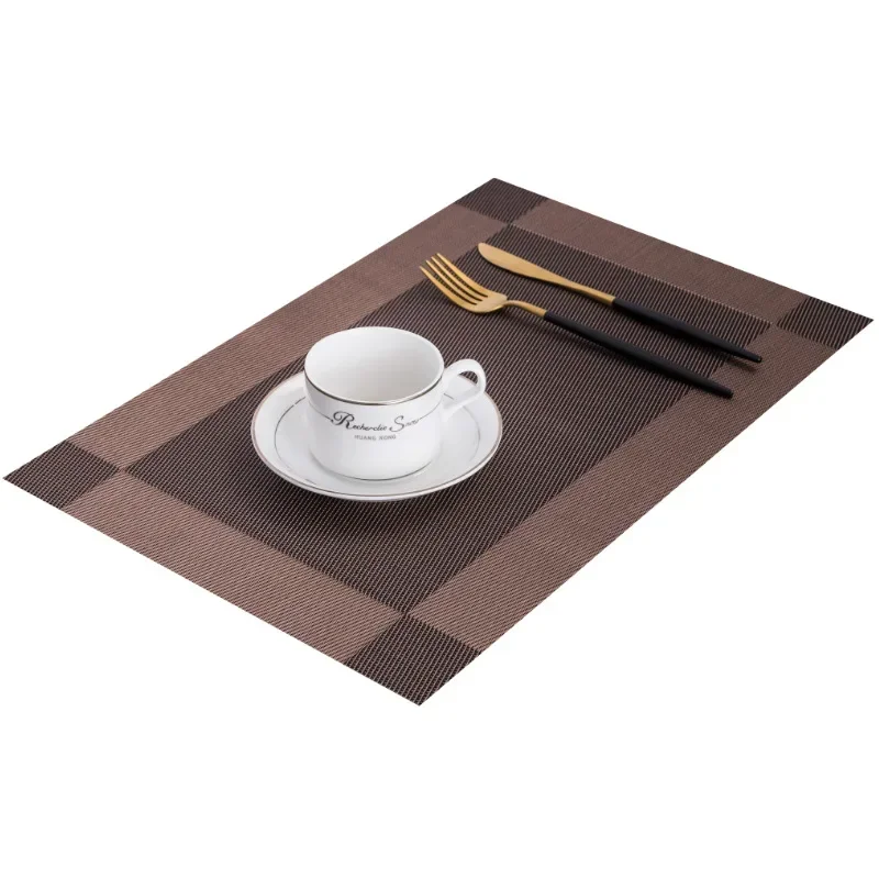 6/4pcs Gold Placemat Washable PVC Dining Table Set Weave Mats Diagonal Frame Teslin Cloth Disc Bowl Coaster Non-slip Pad
