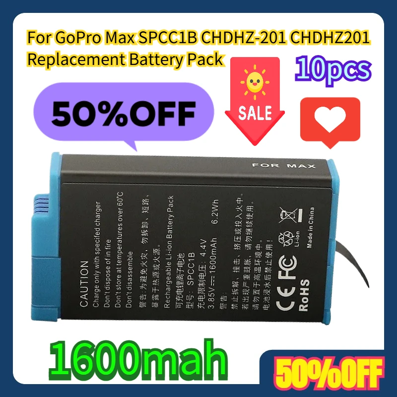 10pcs For GoPro Max SPCC1B CHDHZ-201 CHDHZ201 1600mah Replacement Battery Pack