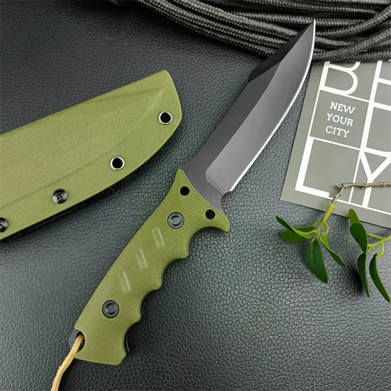 Green/black 3 Bar Small Fixed Blade Knife 8Cr13Mov Outdoor Camping Tactics Hunting Self-defense Multi-purpose Pocket Knife