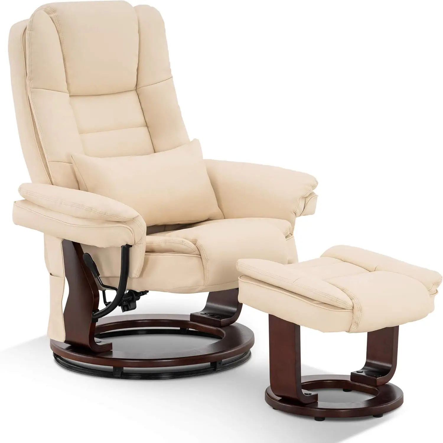 Recliner with Ottoman Chair Accent Recliner Chair with Vibration Massage, Removable Lumbar Pillow, 360 Degree Swivel Wood Base