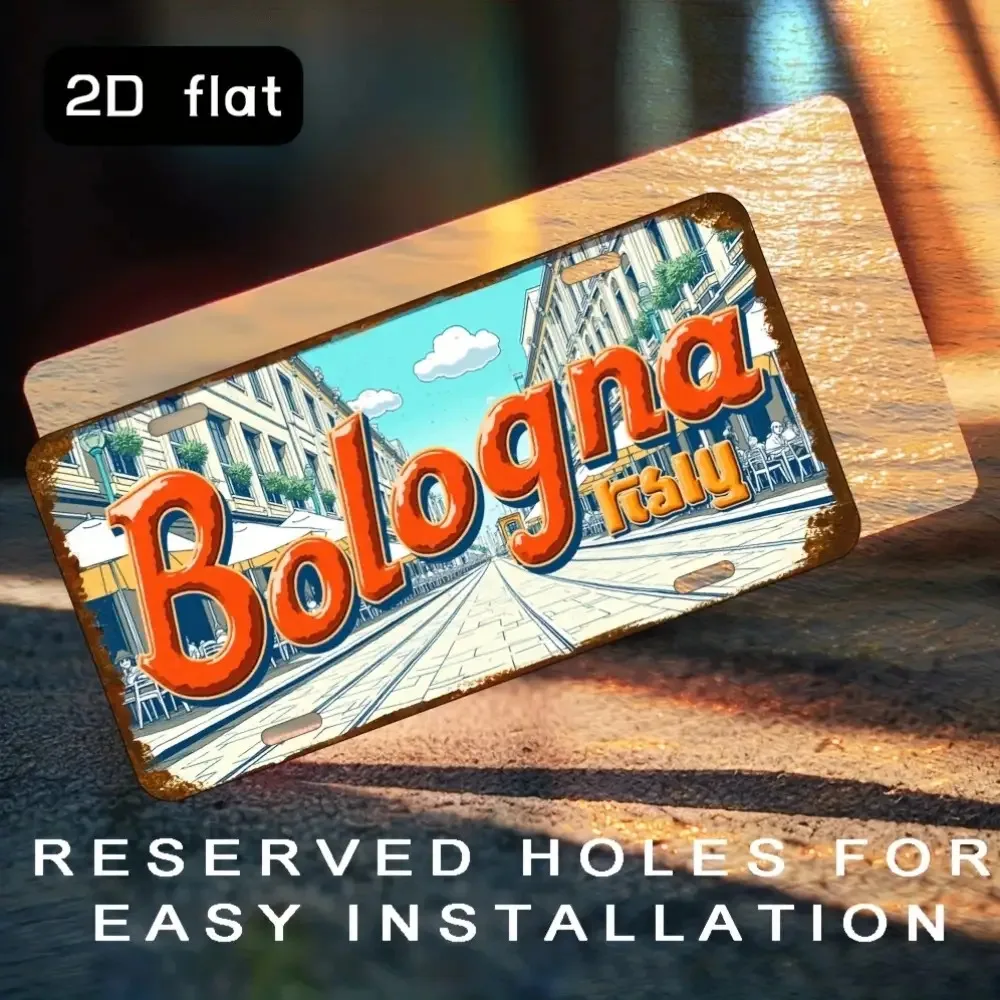 2D Flat, Italian License Plate Wall Sign - Heavy-Duty Vintage Retro Italian Boiler Street Decor with Orange & Blue License Plate