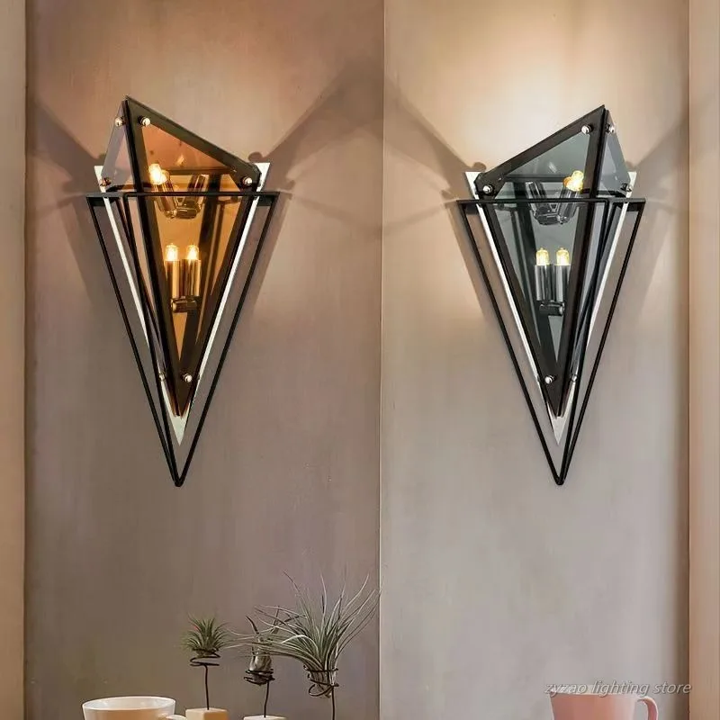Nordic Postmodern Led Wall Lamp Creative Living Room Hallway Bedroom Bedside Lamp Background Coffee Shop Diamond Wall Lamp