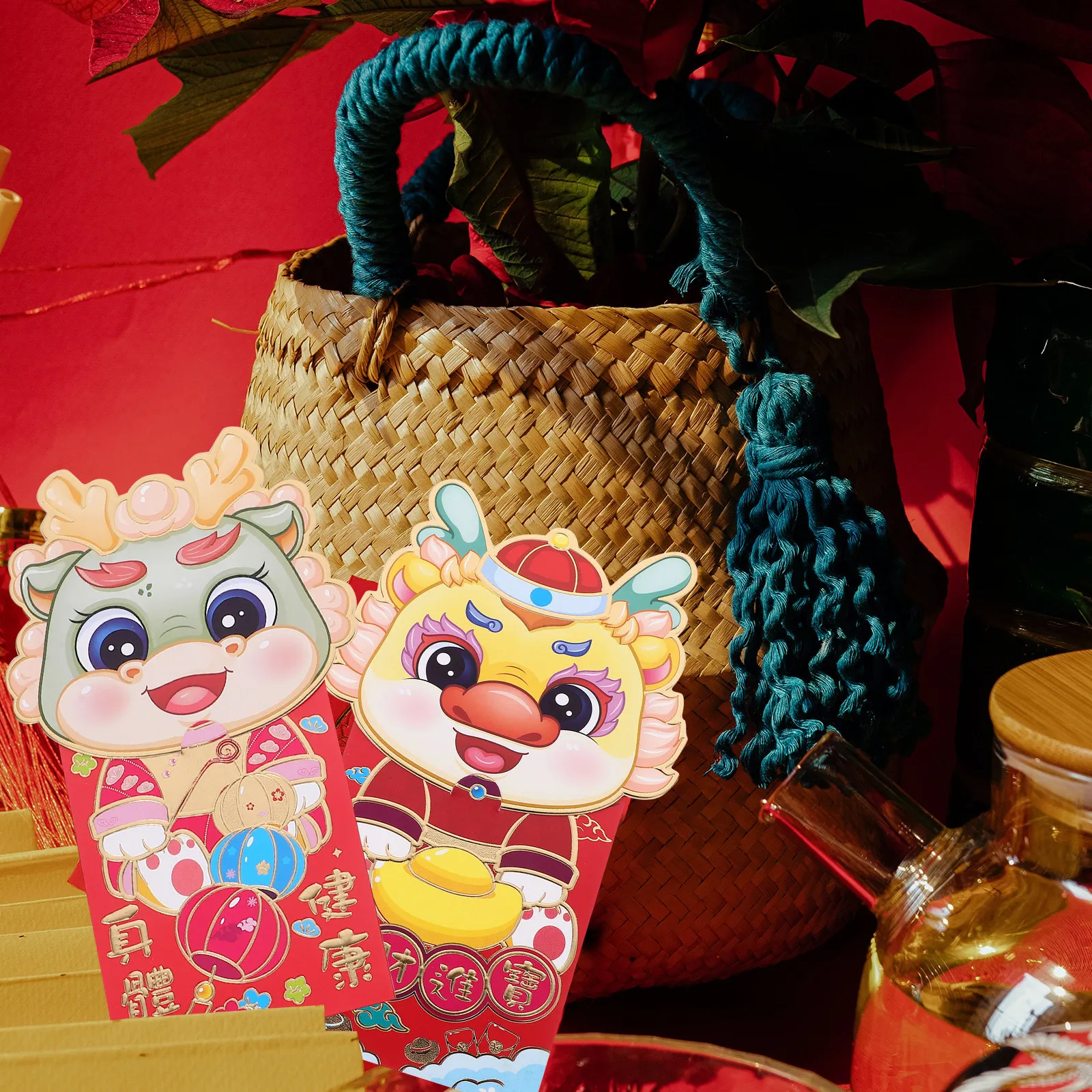 6Pcs Red Envelopes Dragon Design Cartoon Paper Red Money Pockets Lucky Lunar New Year Gift 2024 Lunar New Year Envelopes