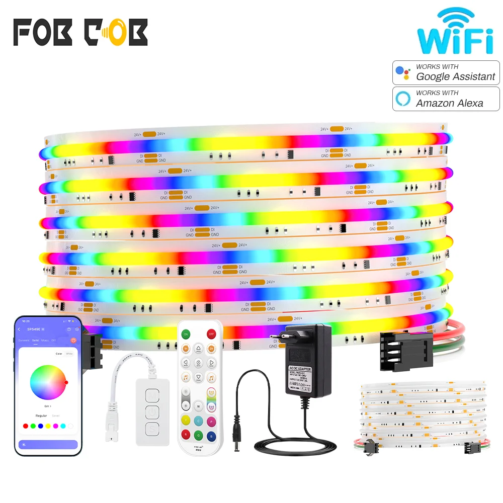 RGBW Addressable COB LED Strip 24V SPI RGBIC+3000K LED Strip RGBWW IC Dream Color LED Light Strip RGBIC LED Ribbon Room Decor