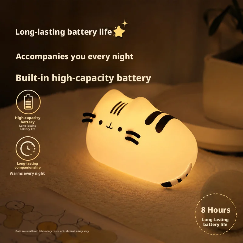 Kawaii Pusheen Night Light 3 Level Dimmable Soft Eye Protection Bedside Lamp Rechargeable Timing Bedroom Decor Christmas Gifts