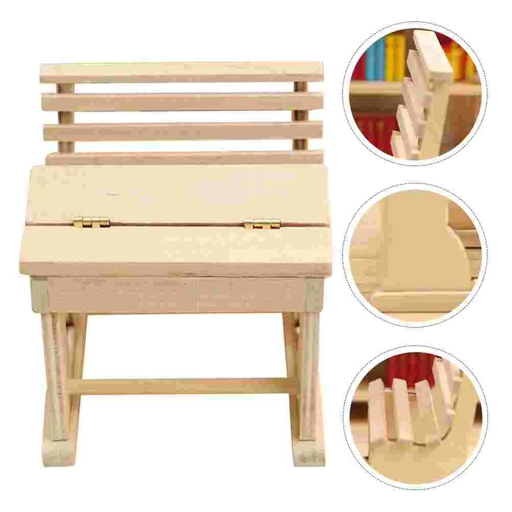 

Dollhouse Desk Wood Table Model Mini School Figurine Craft Kids Toys Decoration Miniature Classroom Furniture