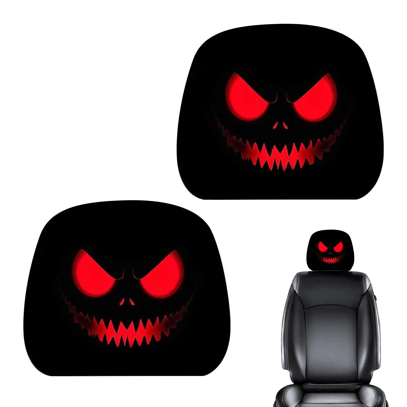 Car Headrest Cover Stretchy Scary Funny Seat Protector Horror Car Headrest Cover For RV Trailer Tractor ATV Truck SUV Off Road
