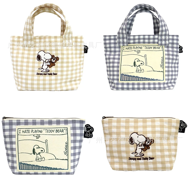 2023 New Snoopy Shopping Bag Cute Cartoon Female Foldable Bag Student Lunch Box Bag Small Cosmetic Organizer Storage Handbag