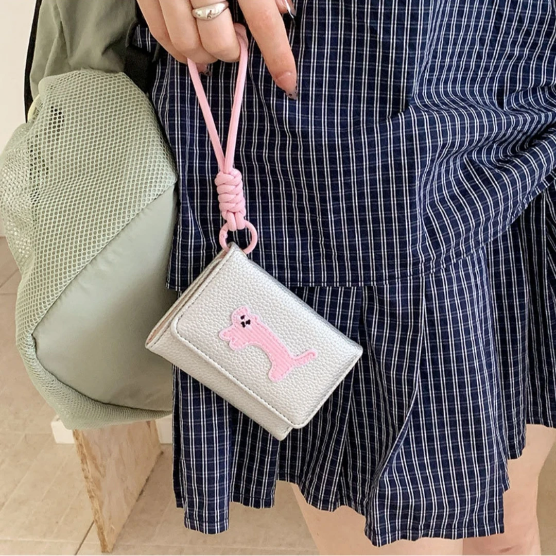 

Кошелек-портмоне из искусственной кожи с причудливой вышивкой, милый тройной кошелек-портмоне, женский тройной кошелек для подарка, для дел и повседневных нужд