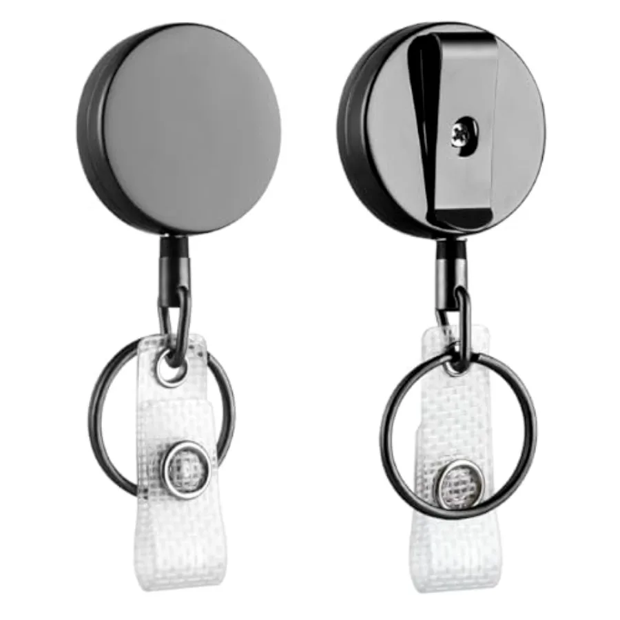 

ID Badge Holder Reel with Clip and Keyring - Heavy-Duty All-Metal Casing with 27.5" UHMWPE Fiber Pull Cord for Durability and E