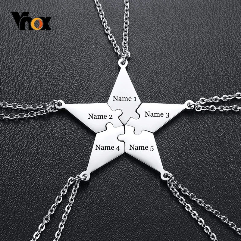 Vnox Personalized 5 PCS/Set BFF Puzzle Pendant Necklace for Best Friends Sisters Brothers Custom BFF Necklaces Gifts