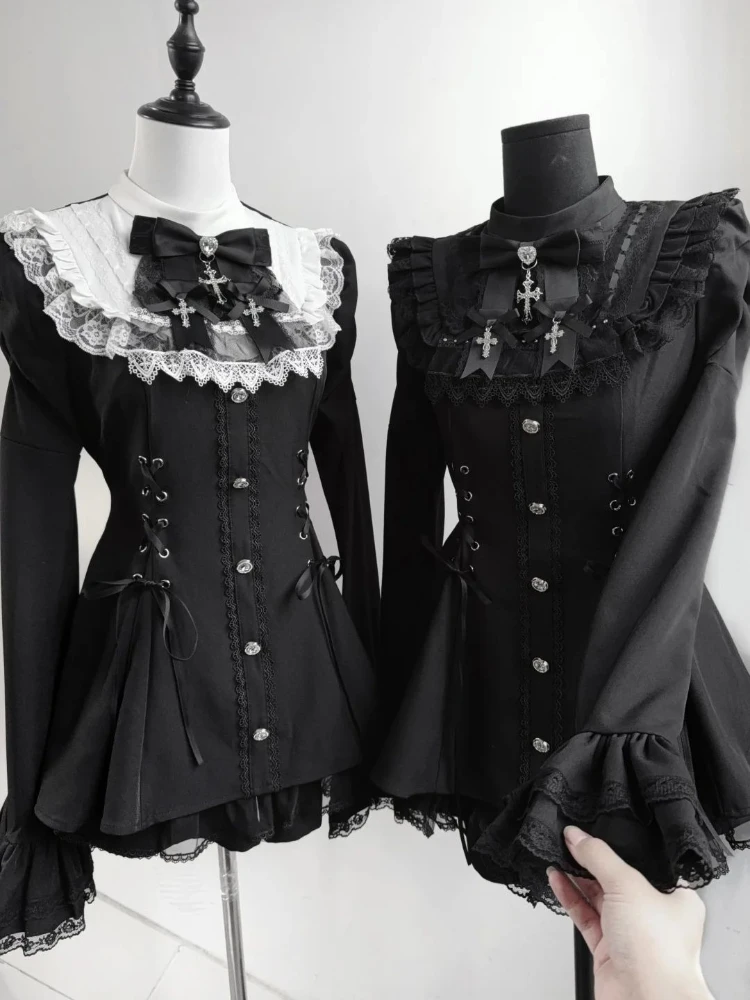 French Vintage Elegant Fashion Lace 2 Piece Set Women Chic Print Y2k Long Sleeve Tops + Skirt Japanese Casual Chic Outfits New view 6