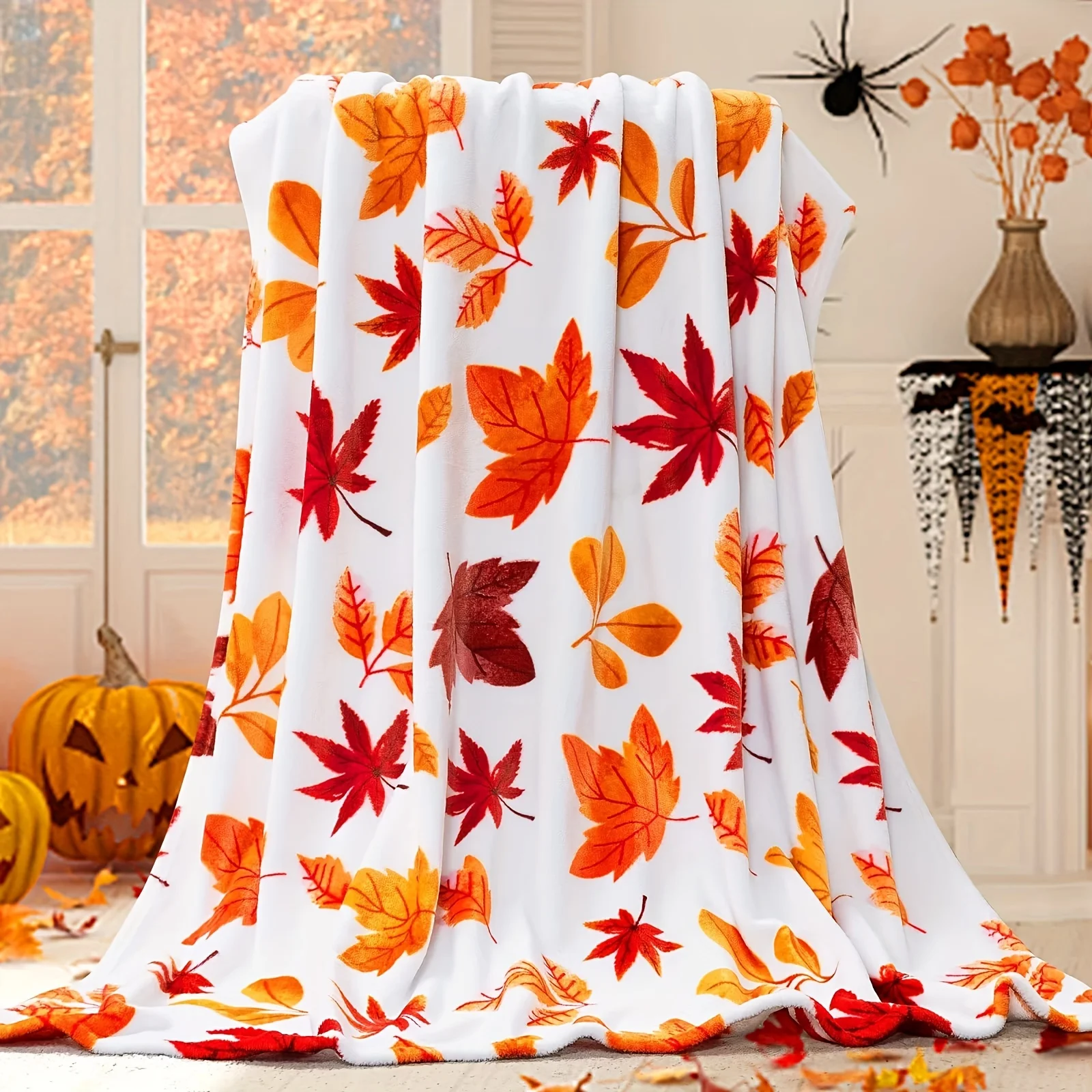 Romantic Autumn-Themed Flannel Blanket, Ideal Gift for Parents and Friends, Machine Washable, Multicolor