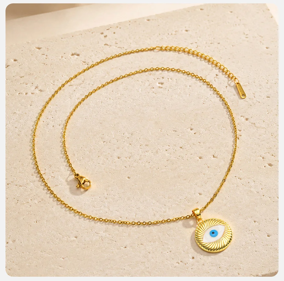 Vnox vergoldete blaue Halskette mit dem Symbol des bösen Auges für Damen, Vintage-Halskette mit rundem Teufelsauge, Schlüsselbein-Kette, Amulett, Schmuck, Geschenk. – Detail 6