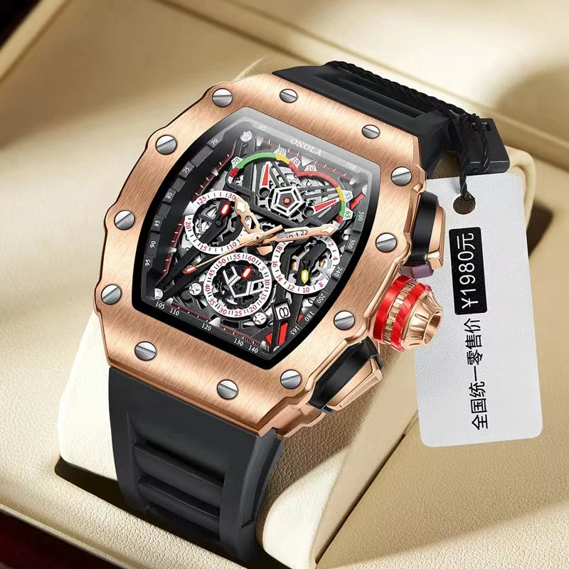 2023 Trendy Quartz Watch Men Brand ONOLA Luxury Sport Stainless Steel Watch Men Mens Watch Rubber strap Reloj Dropshipping