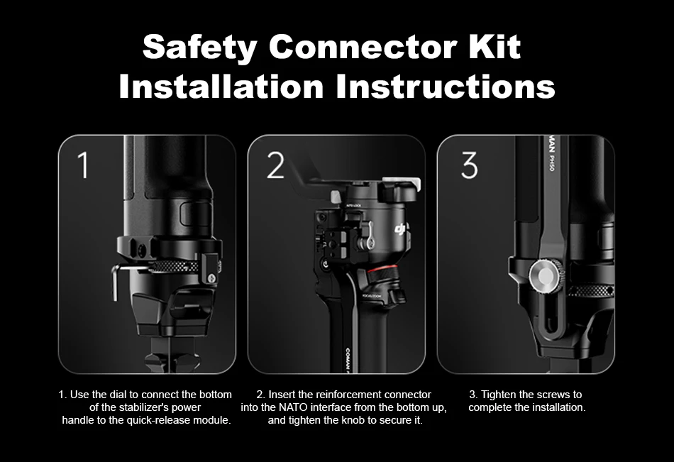 COMAN PH50 DJI Gimbal-Verstärkungsstabilisator Sicherheitsverbindungsset für DJI RS3 Pro RS4 Pro RS5 Stativ Einbeinstativ Zubehör – Detail 6