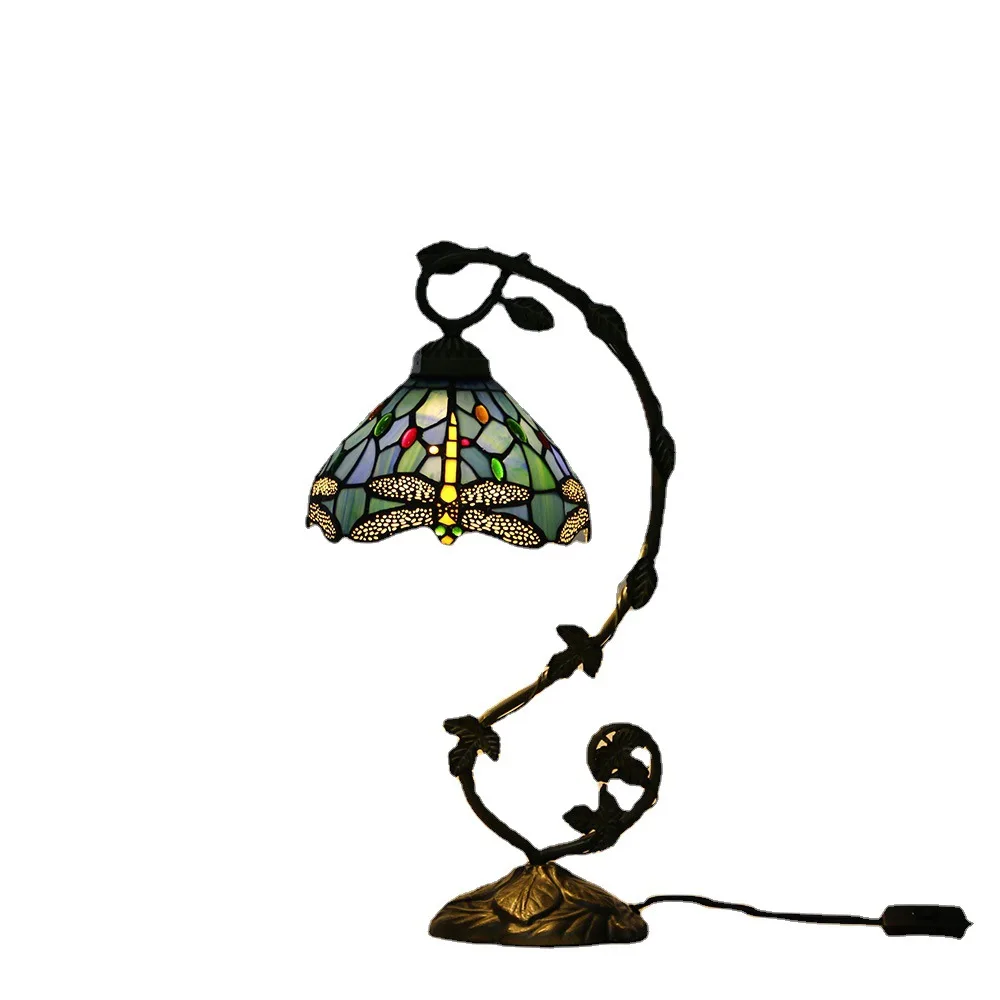 European-Style Color Dragonfly Study Lamp Restaurant Bar Bedroom Bedside Night Lamp Tiffany Glass Table Lamps