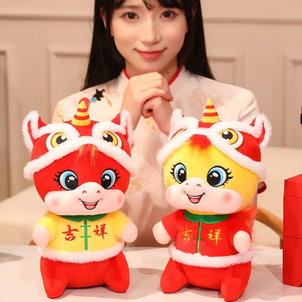 

Забавная китайская плюшевая лошадка в костюме Тан, милый новогодний талисман, мультяшное животное, красный счастливый пони, Фестиваль Весны