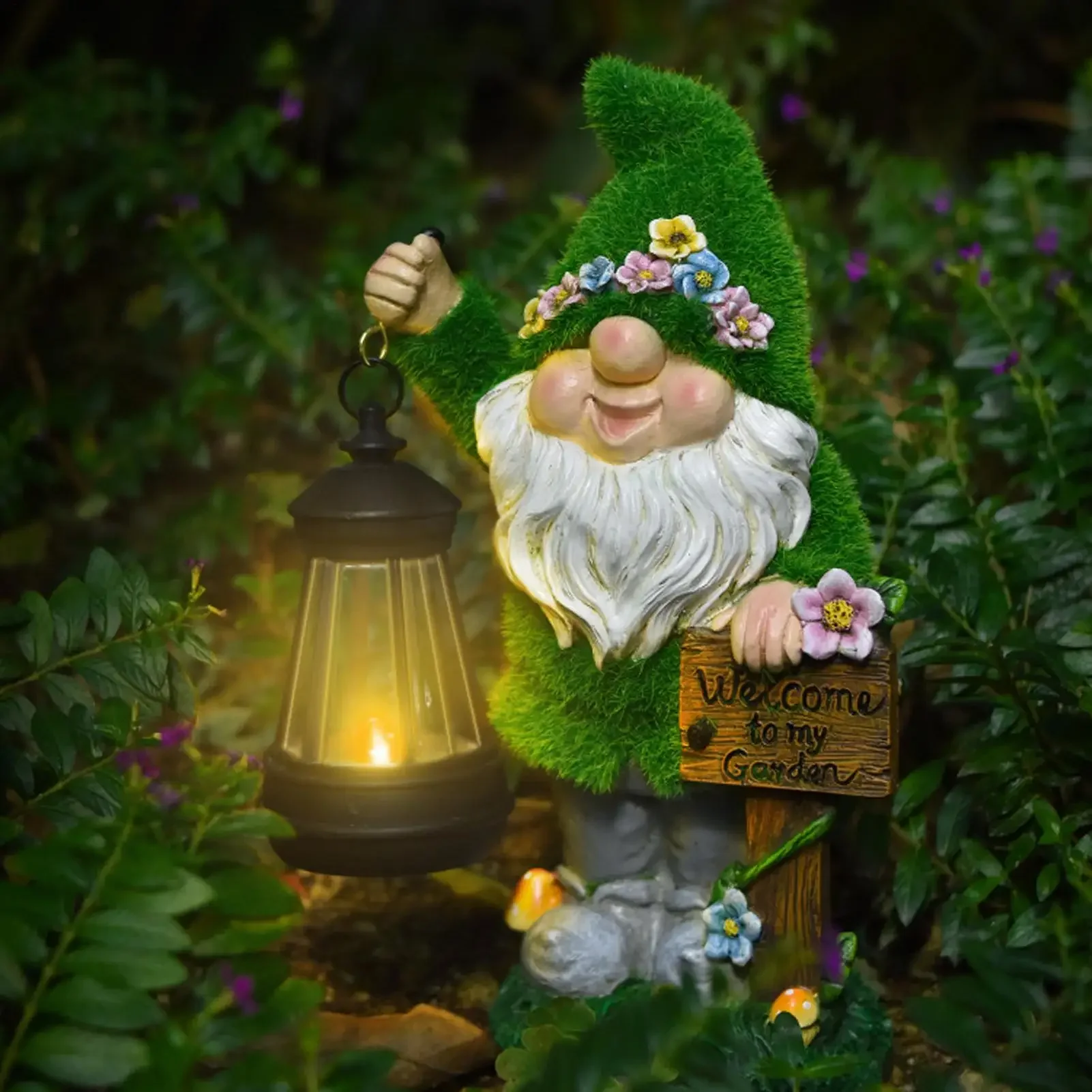 Gnomes Decorations For Yard Solar Cute Garden Gnome With Lantern Landscape Lighting Solar Powered Dwarf Garden Statue