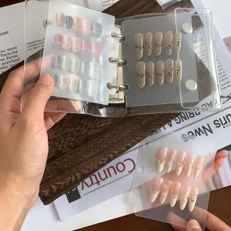 New【Nail Art Piece Fake Nail Storage Book Double Buckle 3 Holes Card Clip Display Board DIY Simple Album Storage Book】