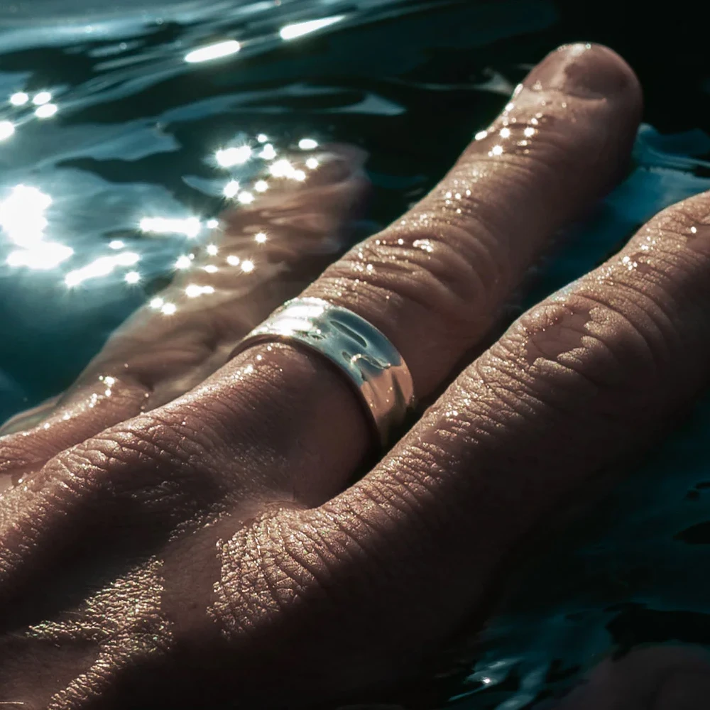 eManco Stainless steel Gold-plated Fashion Wide Ring Simple punk style Suitable for men to wear Fine Jewelry