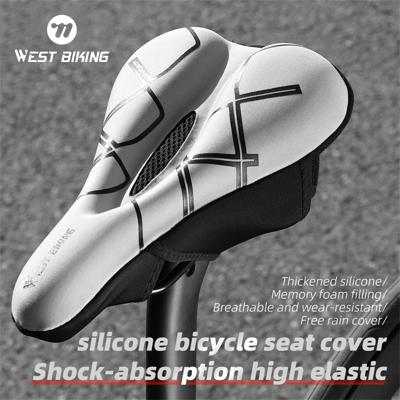 WEST BIKING Soft Bicycle Gel Saddle Cover High Rebound Memory Foam Comfortable Breathable Painless Seat Cushion With Rain Cover