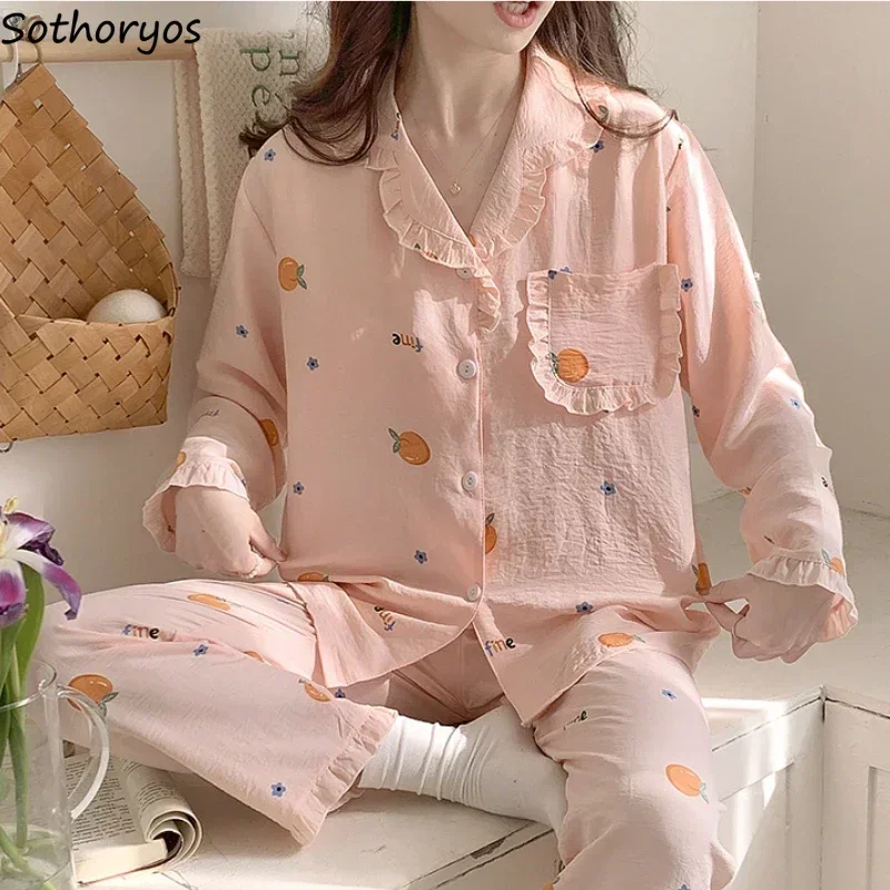

Pajama Sets Women Long Sleeve Sweet Patchwork Sleepwear Home Girlish Tender Padded Lounge All-match College Students Clothing