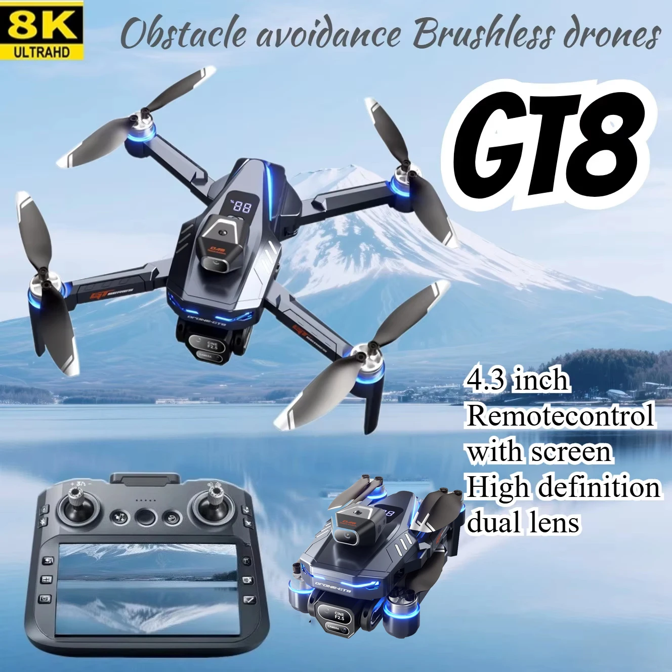 

Оригинальный дрон GT8 с двойной камерой 8K HD, функцией предотвращения столкновений, большим экраном и бесщеточным четырехосным двигателем для аэрофотосъемки.