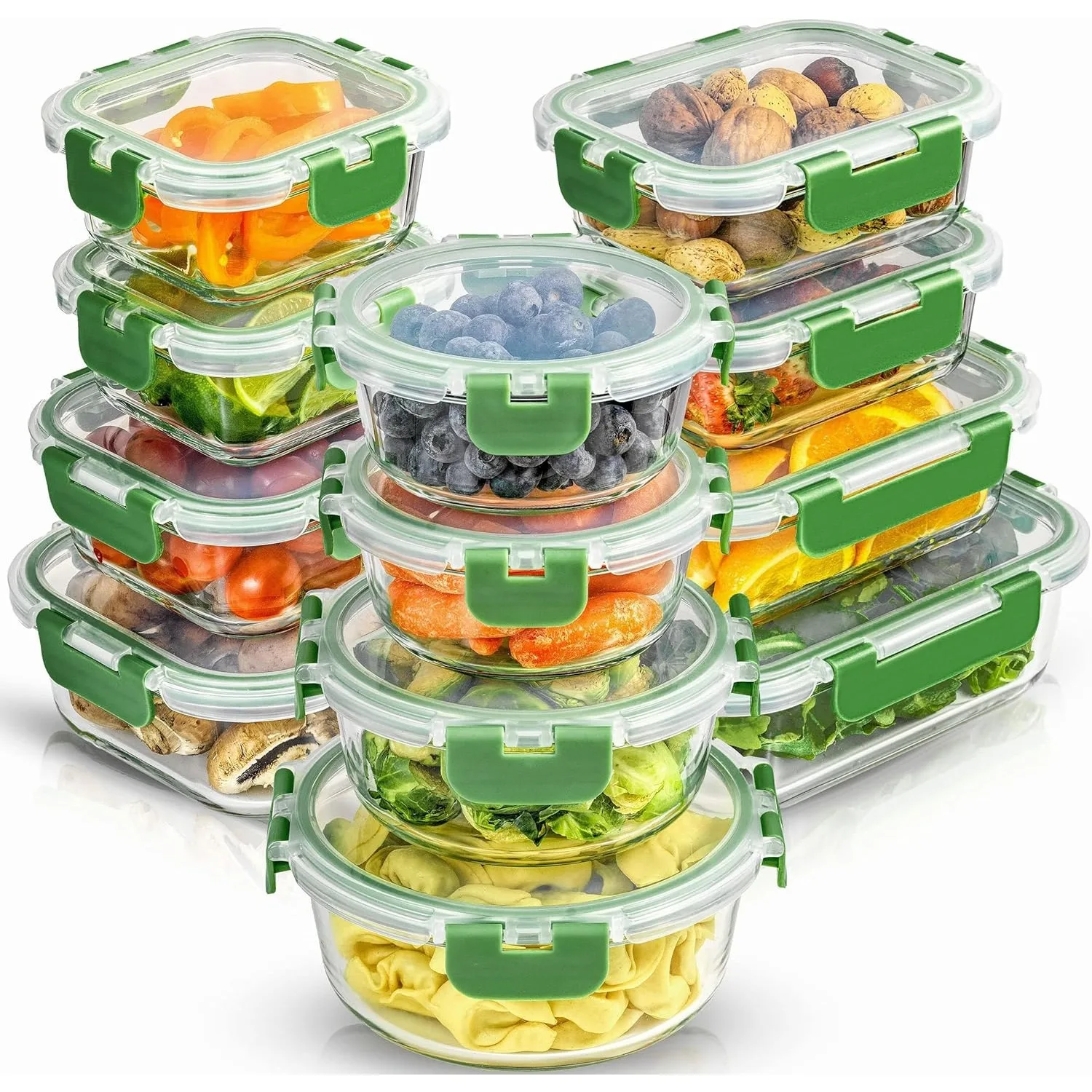 

24pc Borosilicate Glass Storage Containers with Lids. 12 Airtight, Freezer Safe Food Storage Containers