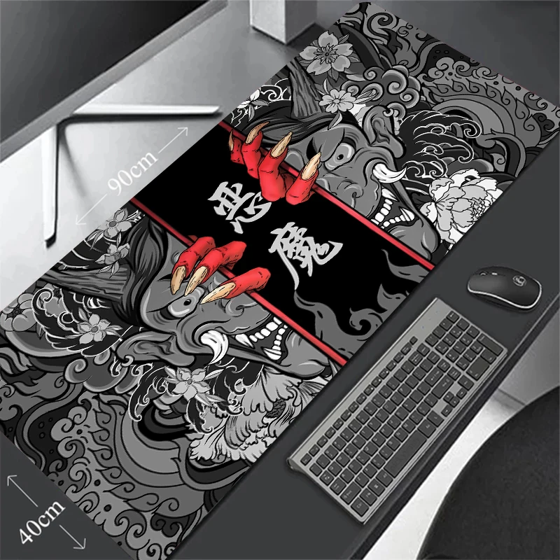 Game mouse pad Japanese samurai devil mouse pad black ghost face gamer desk pad mouse pad carpet accessories table pad