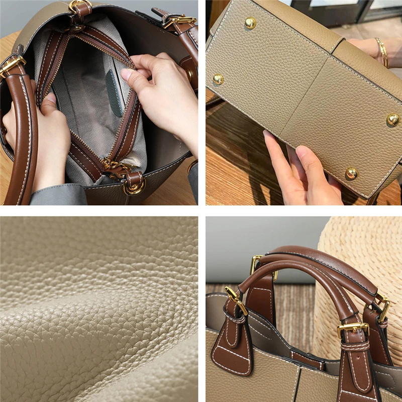 Toptrends Genuine Leather Bucket Tote Bags For Women 2024 Trend Designer Ladies Shoulder Crossbody Bags Cowhide Ladies Handbags