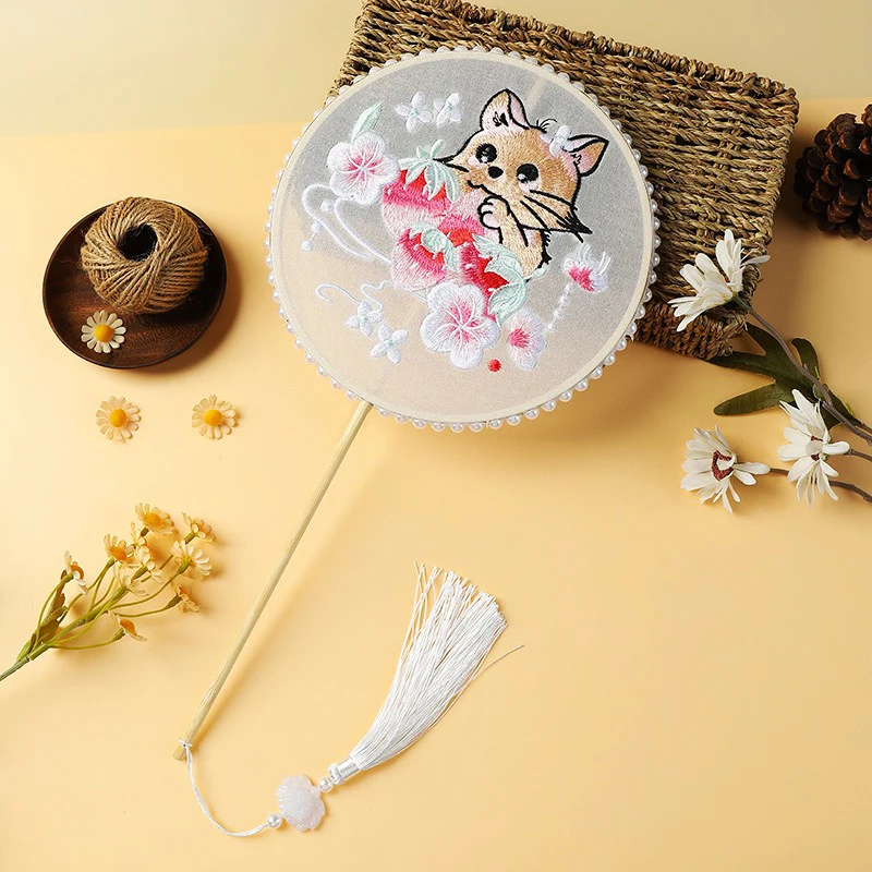 Chinese Style Embroidery Fan Decoration Fans with Ancient Style Long Handle Tassel Chinese Clothing Cheongsam Dance Hand Fan - Image 6