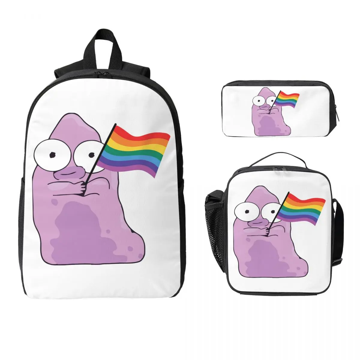Cartoon Solar Opposites Holding Pride Flag Backpack BookBag School Bag Laptop Shoulder Bags 3ps Insulated Lunch Bag Pencil Case