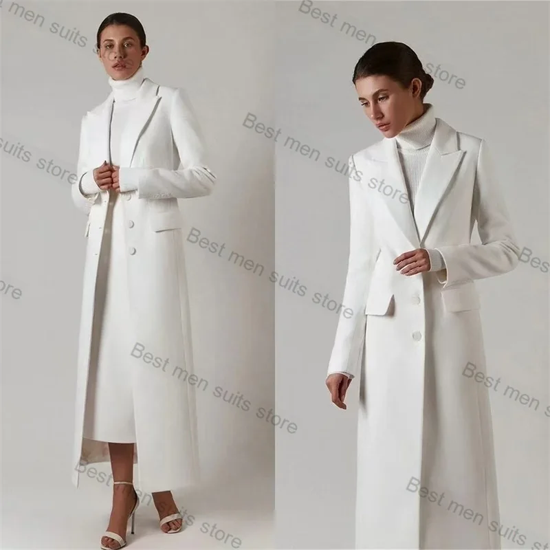 

White Woolen Formal Women Suit 1 Piece Cashmere Long Overcoat Winter Wedding Tuxedo Custom Made Formal Office Prom Jacket Coat