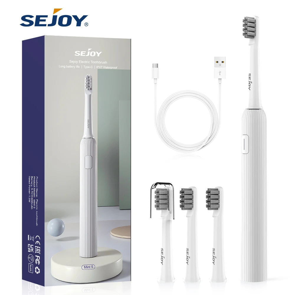 

Sejoy Electric Toothbrush, Rechargeable Smart Toothbrush , 2 Mins Timer, 6 Modes, 6 Brush Heads Sonic Toothbrush