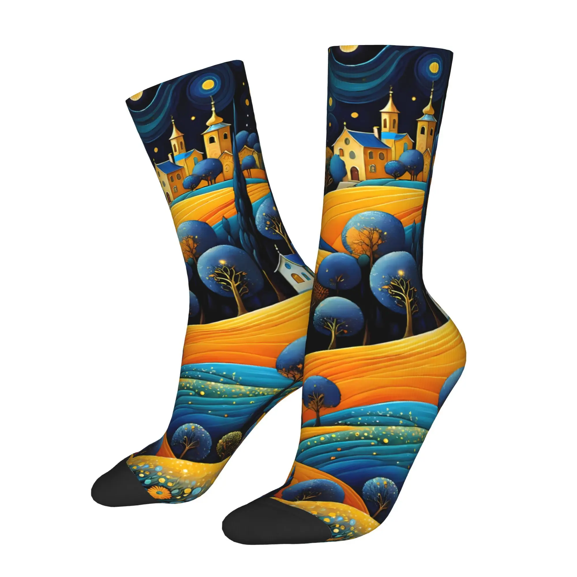 

Рисовые носки под лунным светом, мужские модные полиэстеровые носки с принтом